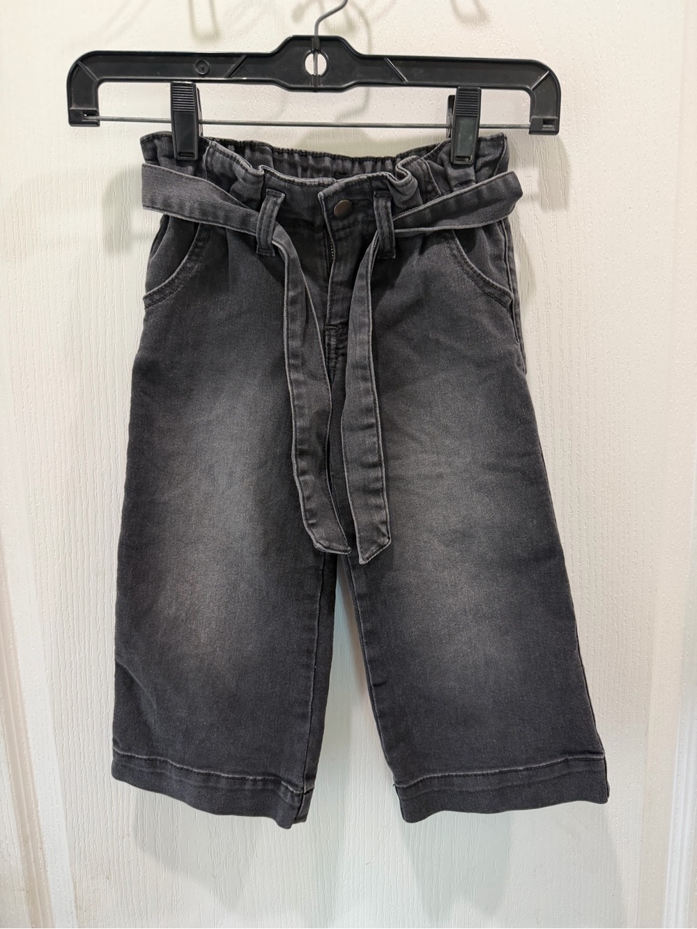 wonder nation Black Washed Paperbag Waist Culotte Jeans with Tie Belt